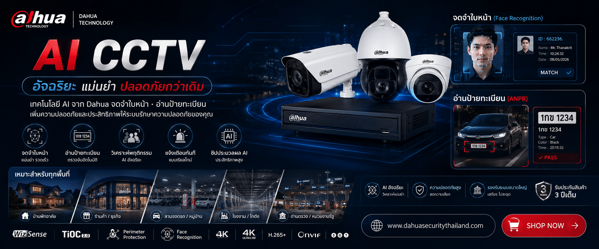 Dahua AI CCTV ระบบจดจำใบหน้าและอ่านป้ายทะเบียน